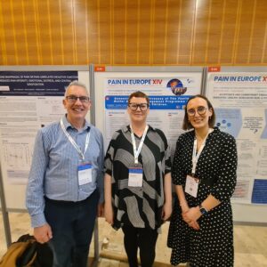 Pictured at EFIC World Congress 2025 is Niamh Walsh, Chronic Pain Ireland (centre) withBrian McGuire (l) and Rachel Fitzpatrick (r), University College Galway. Professor McGuire is the new SIP Ireland representative along with Niamh Walsh.